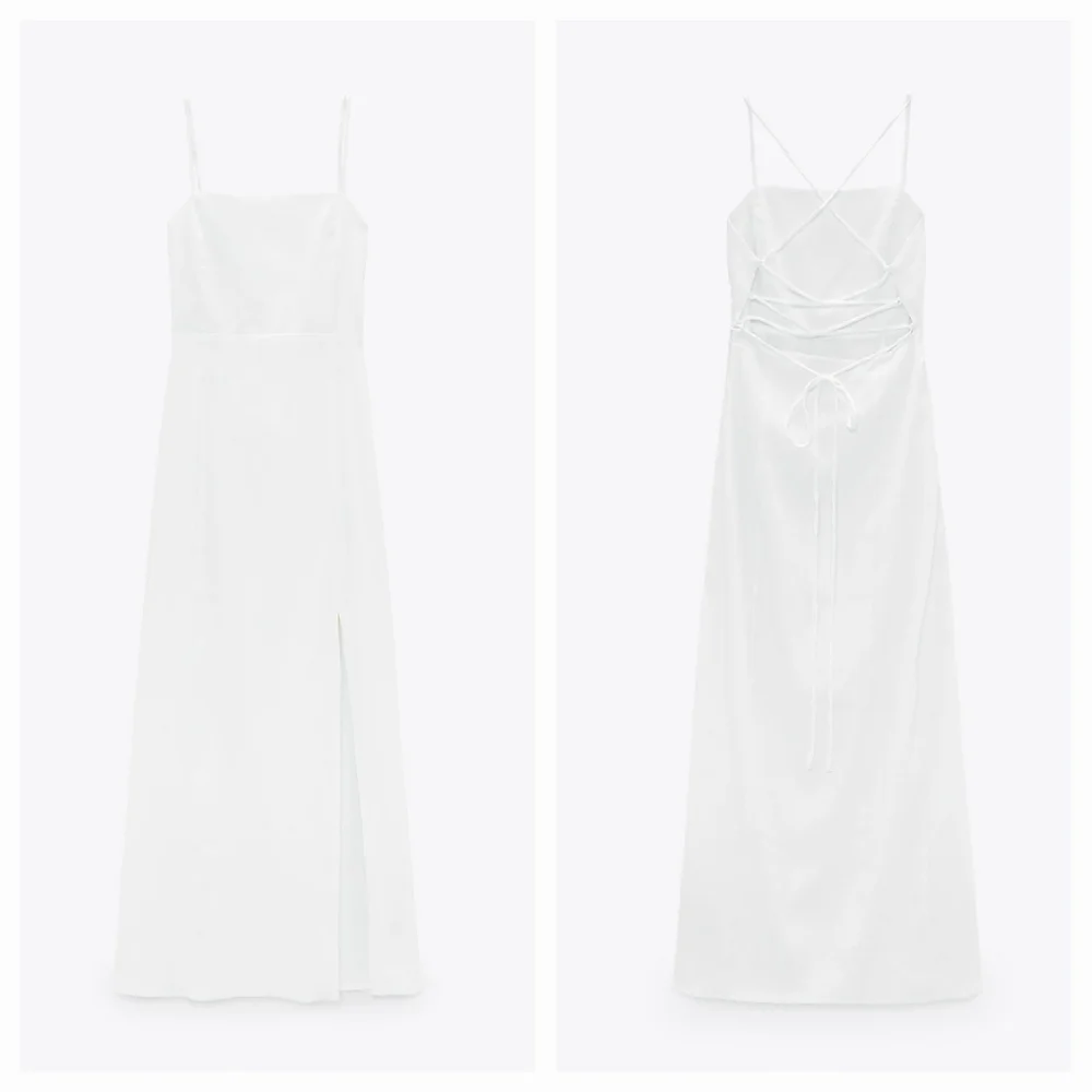 NWT Zara Linen Blend Midi Slit Front Strappy Dress - Picture 15 of 16